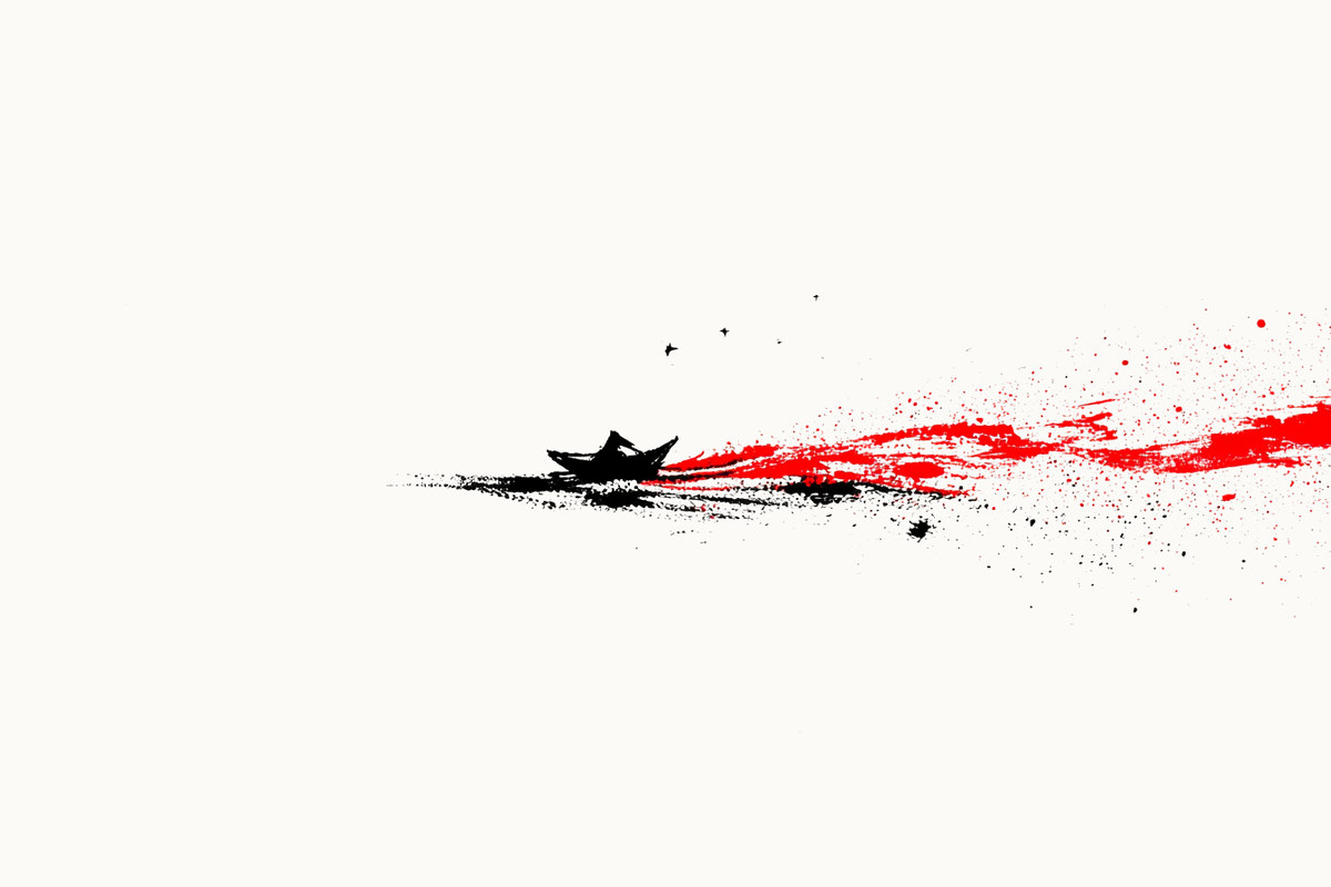 A paper boat sailing on a river of ink