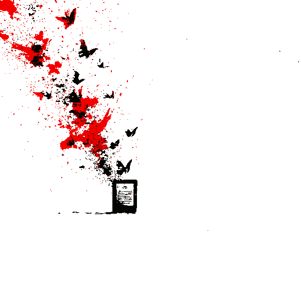 An e-reader releasing ink butterflies