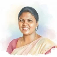 A watercolour portrait of Keerthiga
