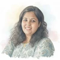 A watercolour portrait of Shruthi