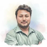 A watercolour portrait of Vishnu Giri